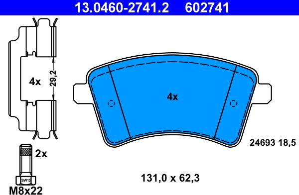 ATE 13.0460-2741.2 - Гальмівні колодки, дискові гальма autozip.com.ua