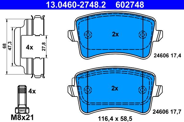 ATE 13.0460-2748.2 - Гальмівні колодки, дискові гальма autozip.com.ua