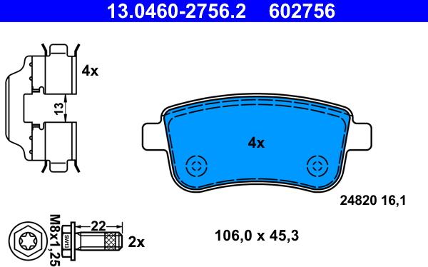 ATE 13.0460-2756.2 - Гальмівні колодки, дискові гальма autozip.com.ua