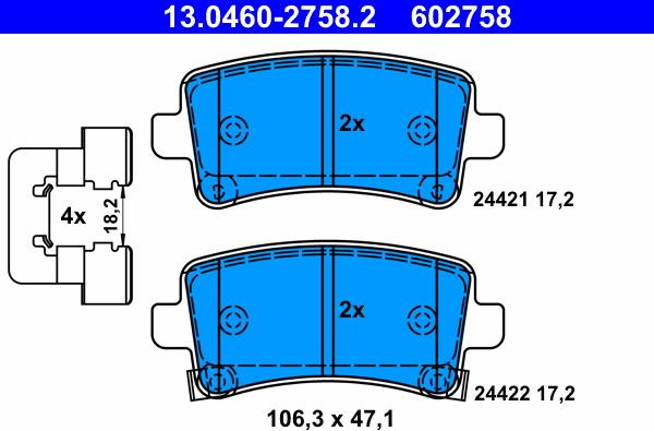 ATE 13.0460-2758.2 - Гальмівні колодки, дискові гальма autozip.com.ua