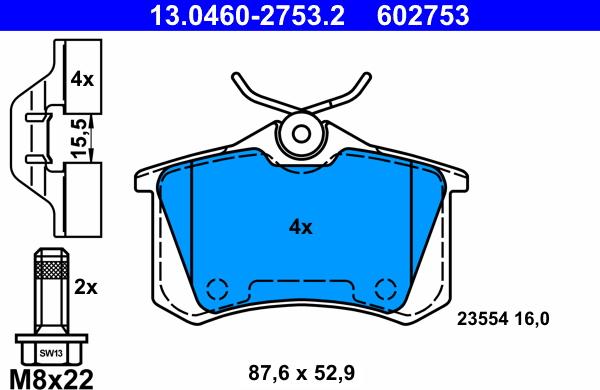 ATE 13.0460-2753.2 - Гальмівні колодки, дискові гальма autozip.com.ua