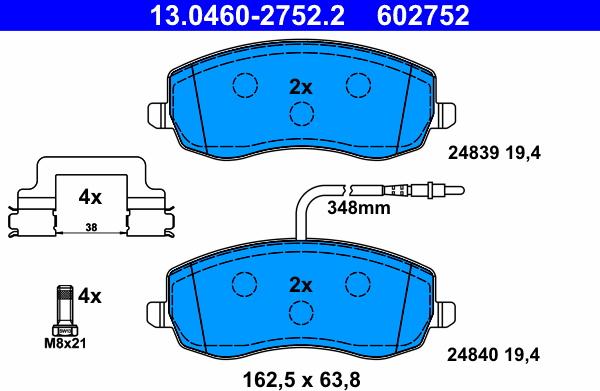 ATE 13.0460-2752.2 - Гальмівні колодки, дискові гальма autozip.com.ua