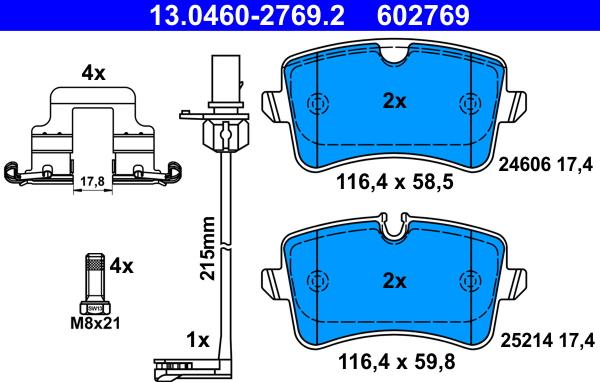 ATE 13.0460-2769.2 - Гальмівні колодки, дискові гальма autozip.com.ua