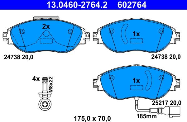 ATE 13.0460-2764.2 - Гальмівні колодки, дискові гальма autozip.com.ua