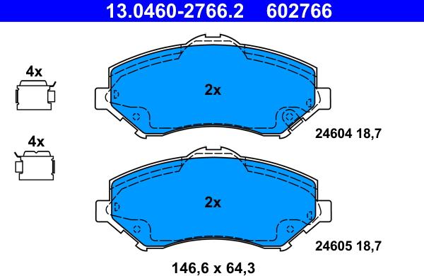 ATE 13.0460-2766.2 - Гальмівні колодки, дискові гальма autozip.com.ua