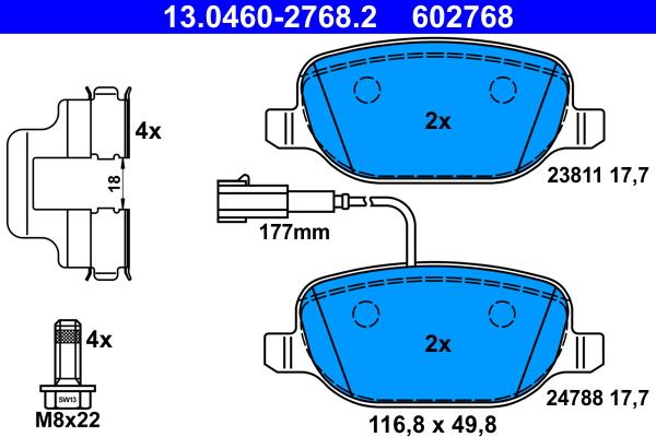 ATE 13.0460-2768.2 - Гальмівні колодки, дискові гальма autozip.com.ua