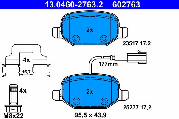 ATE 13.0460-2763.2 - Гальмівні колодки, дискові гальма autozip.com.ua