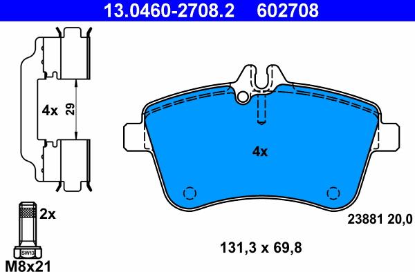 ATE 13.0460-2708.2 - Гальмівні колодки, дискові гальма autozip.com.ua