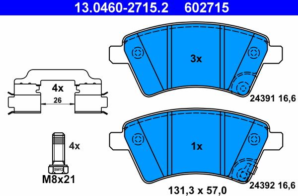 ATE 13.0460-2715.2 - Гальмівні колодки, дискові гальма autozip.com.ua