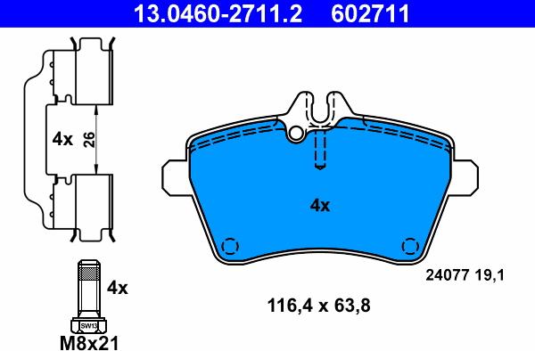 ATE 13.0460-2711.2 - Гальмівні колодки, дискові гальма autozip.com.ua