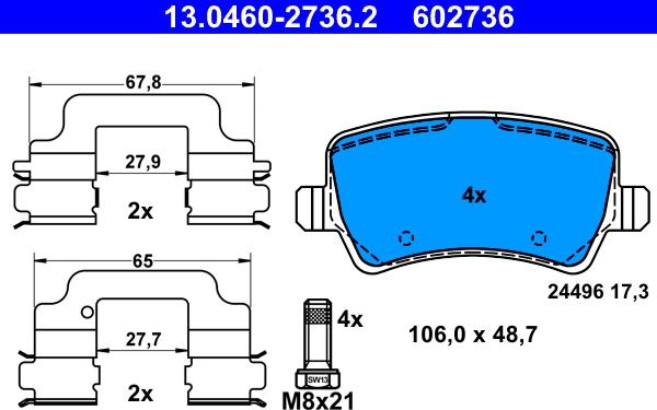 ATE 13.0460-2736.2 - Гальмівні колодки, дискові гальма autozip.com.ua