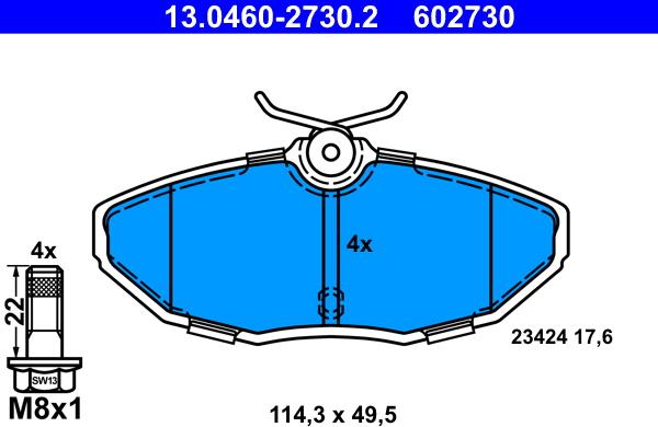 ATE 13.0460-2730.2 - Гальмівні колодки, дискові гальма autozip.com.ua