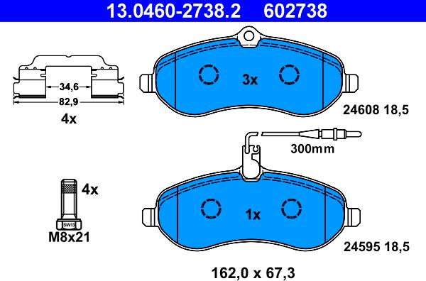 ATE 13.0460-2738.2 - Гальмівні колодки, дискові гальма autozip.com.ua