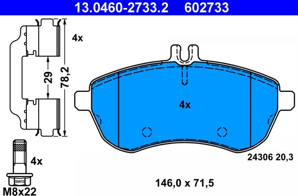 ATE 13.0460-2733.2 - Гальмівні колодки, дискові гальма autozip.com.ua