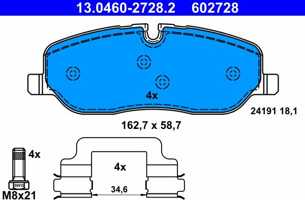 ATE 13.0460-2728.2 - Гальмівні колодки, дискові гальма autozip.com.ua