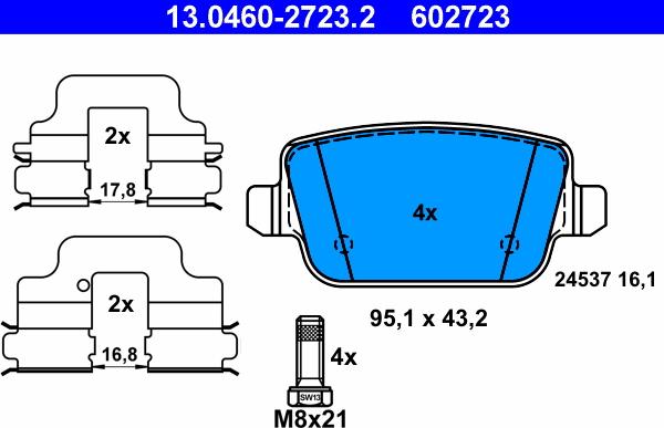 ATE 13.0460-2723.2 - Комплект гальмівних колодок з 4 шт. дисків autozip.com.ua