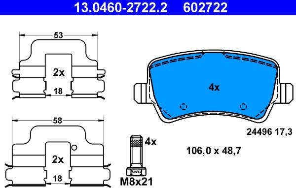 ATE 13.0460-2722.2 - Гальмівні колодки, дискові гальма autozip.com.ua