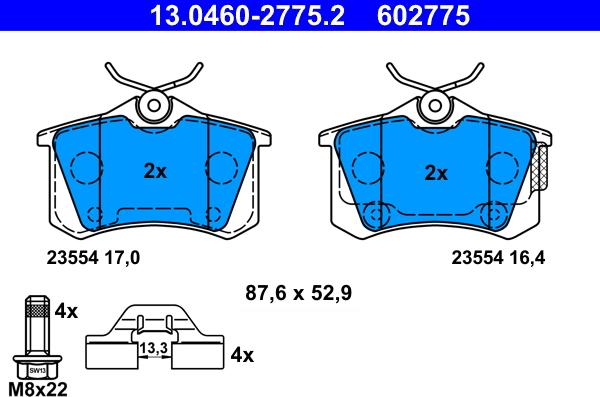 ATE 13.0460-2775.2 - Гальмівні колодки, дискові гальма autozip.com.ua