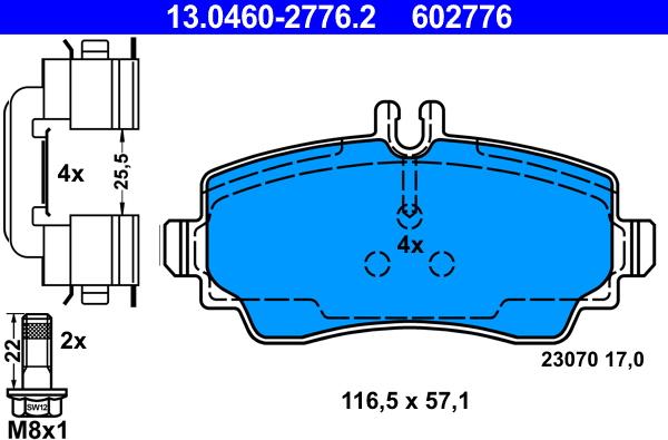 ATE 13.0460-2776.2 - Гальмівні колодки, дискові гальма autozip.com.ua