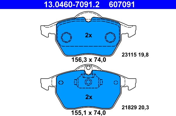 ATE 13.0460-7091.2 - Гальмівні колодки, дискові гальма autozip.com.ua