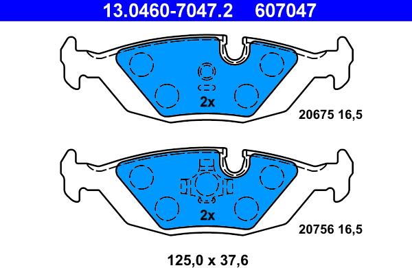 ATE 13.0460-7047.2 - Гальмівні колодки, дискові гальма autozip.com.ua