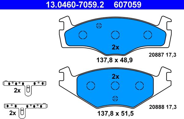 ATE 13.0460-7059.2 - Гальмівні колодки, дискові гальма autozip.com.ua