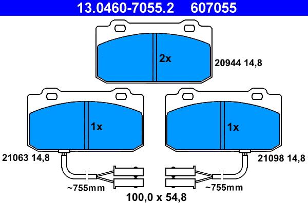 ATE 13.0460-7055.2 - Гальмівні колодки, дискові гальма autozip.com.ua