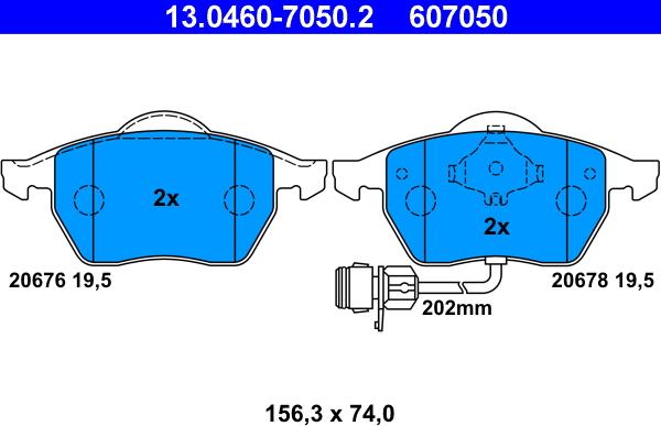 ATE 13.0460-7050.2 - Гальмівні колодки, дискові гальма autozip.com.ua