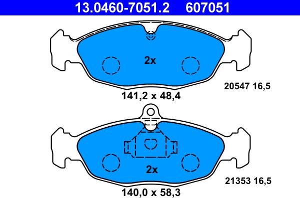ATE 13.0460-7051.2 - Гальмівні колодки, дискові гальма autozip.com.ua