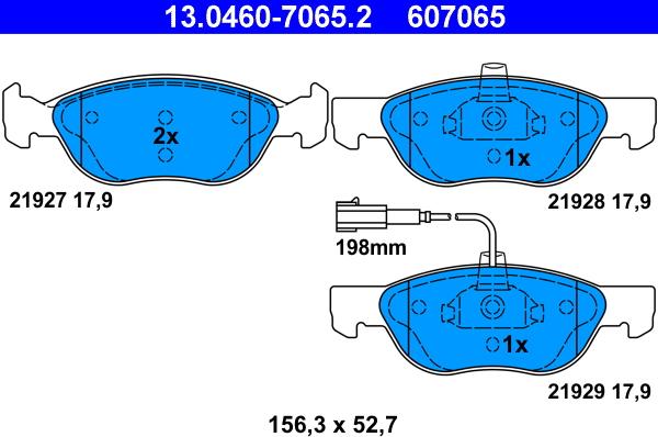 ATE 13.0460-7065.2 - Гальмівні колодки, дискові гальма autozip.com.ua