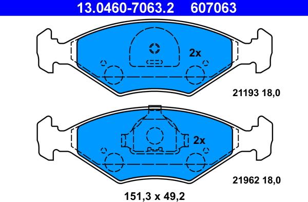 ATE 13.0460-7063.2 - Гальмівні колодки, дискові гальма autozip.com.ua