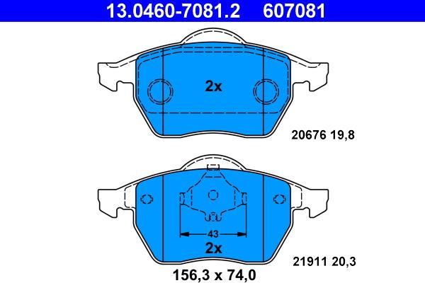 ATE 13.0460-7081.2 - Гальмівні колодки, дискові гальма autozip.com.ua