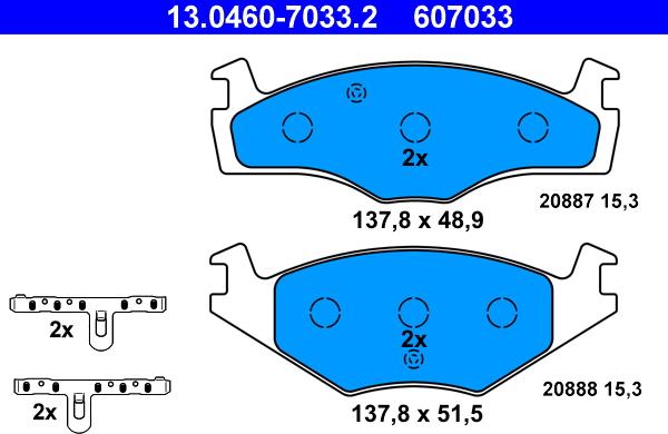 ATE 13.0460-7033.2 - Гальмівні колодки, дискові гальма autozip.com.ua