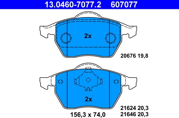 ATE 13.0460-7077.2 - Гальмівні колодки, дискові гальма autozip.com.ua