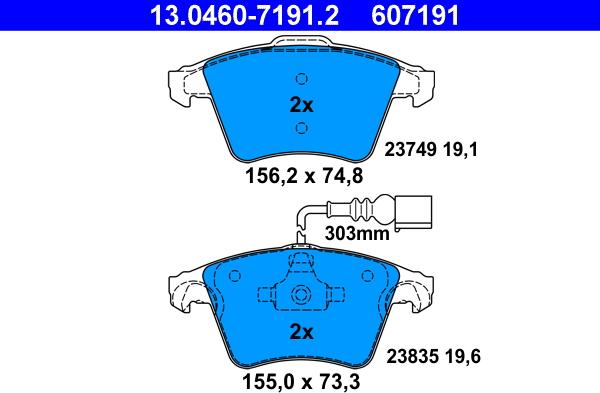 ATE 13.0460-7191.2 - Гальмівні колодки, дискові гальма autozip.com.ua