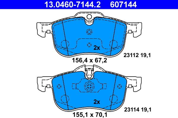 ATE 13.0460-7144.2 - Гальмівні колодки, дискові гальма autozip.com.ua