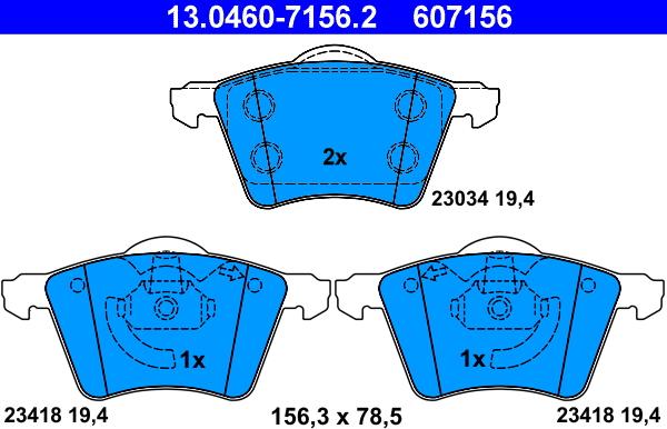 ATE 13.0460-7156.2 - Гальмівні колодки, дискові гальма autozip.com.ua