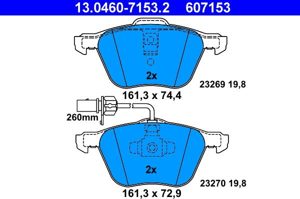 ATE 13.0460-7153.2 - Гальмівні колодки, дискові гальма autozip.com.ua