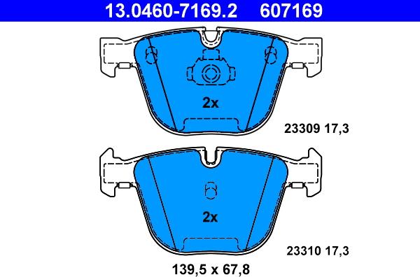 ATE 13.0460-7169.2 - Гальмівні колодки, дискові гальма autozip.com.ua