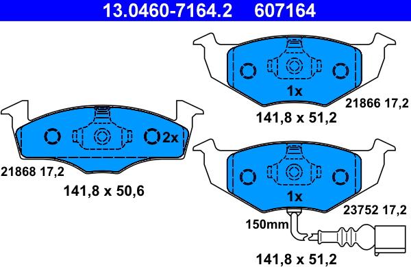 ATE 13.0460-7164.2 - Гальмівні колодки, дискові гальма autozip.com.ua