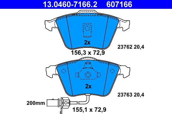 ATE 13.0460-7166.2 - Гальмівні колодки, дискові гальма autozip.com.ua