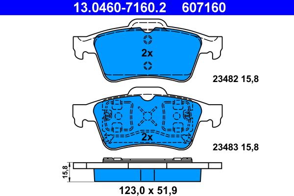 ATE 13.0460-7160.2 - Гальмівні колодки, дискові гальма autozip.com.ua