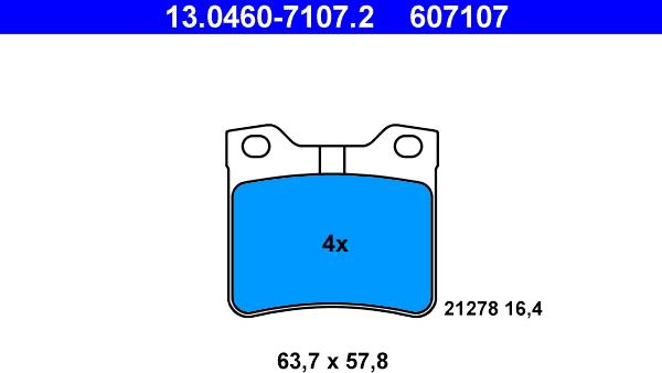 ATE 13.0460-7107.2 - Гальмівні колодки, дискові гальма autozip.com.ua