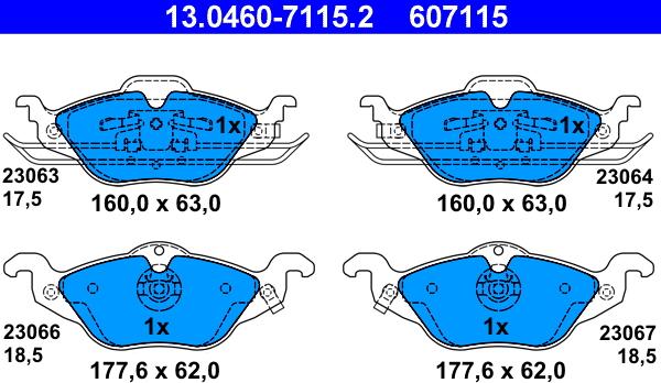 ATE 13.0460-7115.2 - Гальмівні колодки, дискові гальма autozip.com.ua