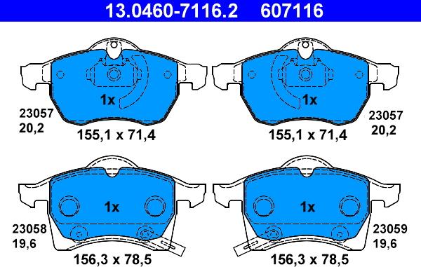 ATE 13.0460-7116.2 - Гальмівні колодки, дискові гальма autozip.com.ua