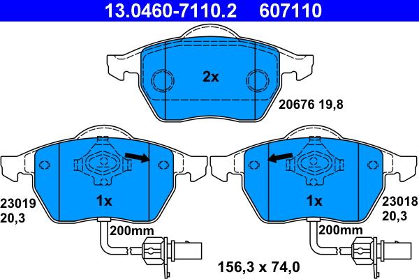 ATE 13.0460-7110.2 - Гальмівні колодки, дискові гальма autozip.com.ua