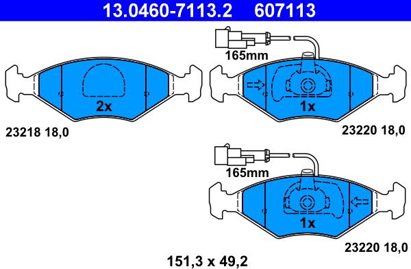 ATE 13.0460-7113.2 - Гальмівні колодки, дискові гальма autozip.com.ua