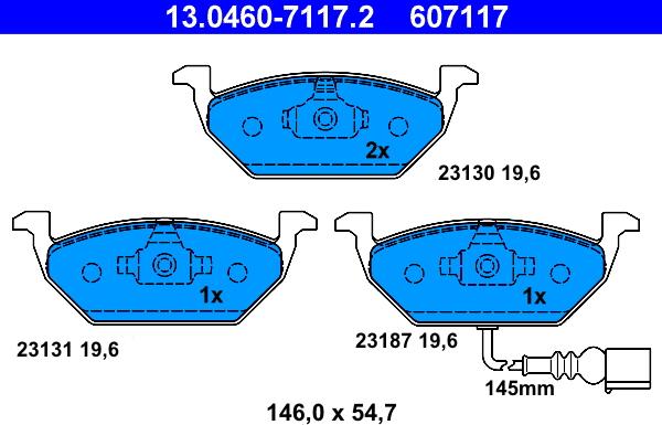 ATE 13.0460-7117.2 - Гальмівні колодки, дискові гальма autozip.com.ua