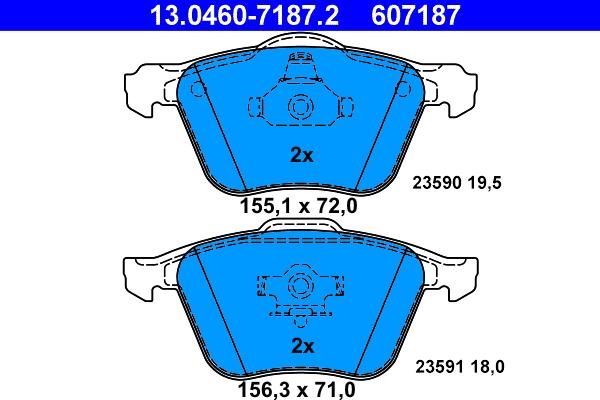 ATE 13.0460-7187.2 - Гальмівні колодки, дискові гальма autozip.com.ua