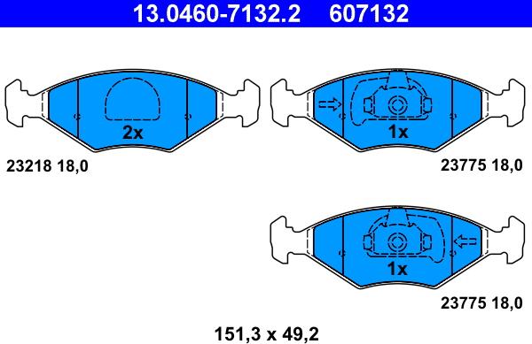 ATE 13.0460-7132.2 - Гальмівні колодки, дискові гальма autozip.com.ua